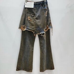 She Did it Jeans cute denim skirted wide leg jeans